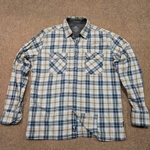 Kuhl Hiking Shirt Mens L Blue Plaid Cotton Tencel Outdoor Lightweight